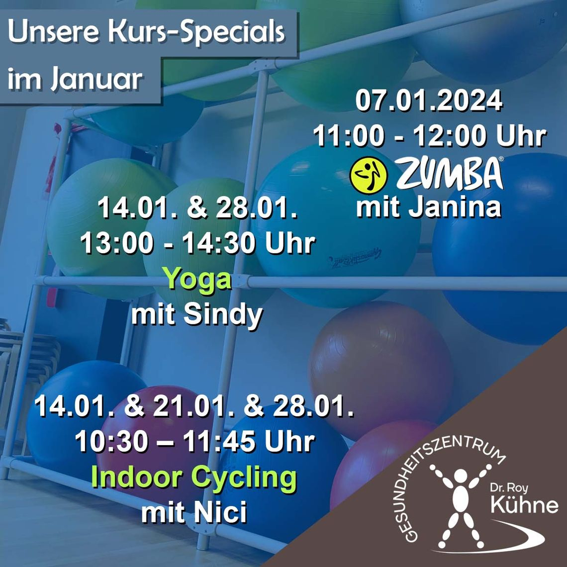 Kurs-Specials Januar Fitnesskurse im Gesundheitszentrum Dr. Roy Kühne