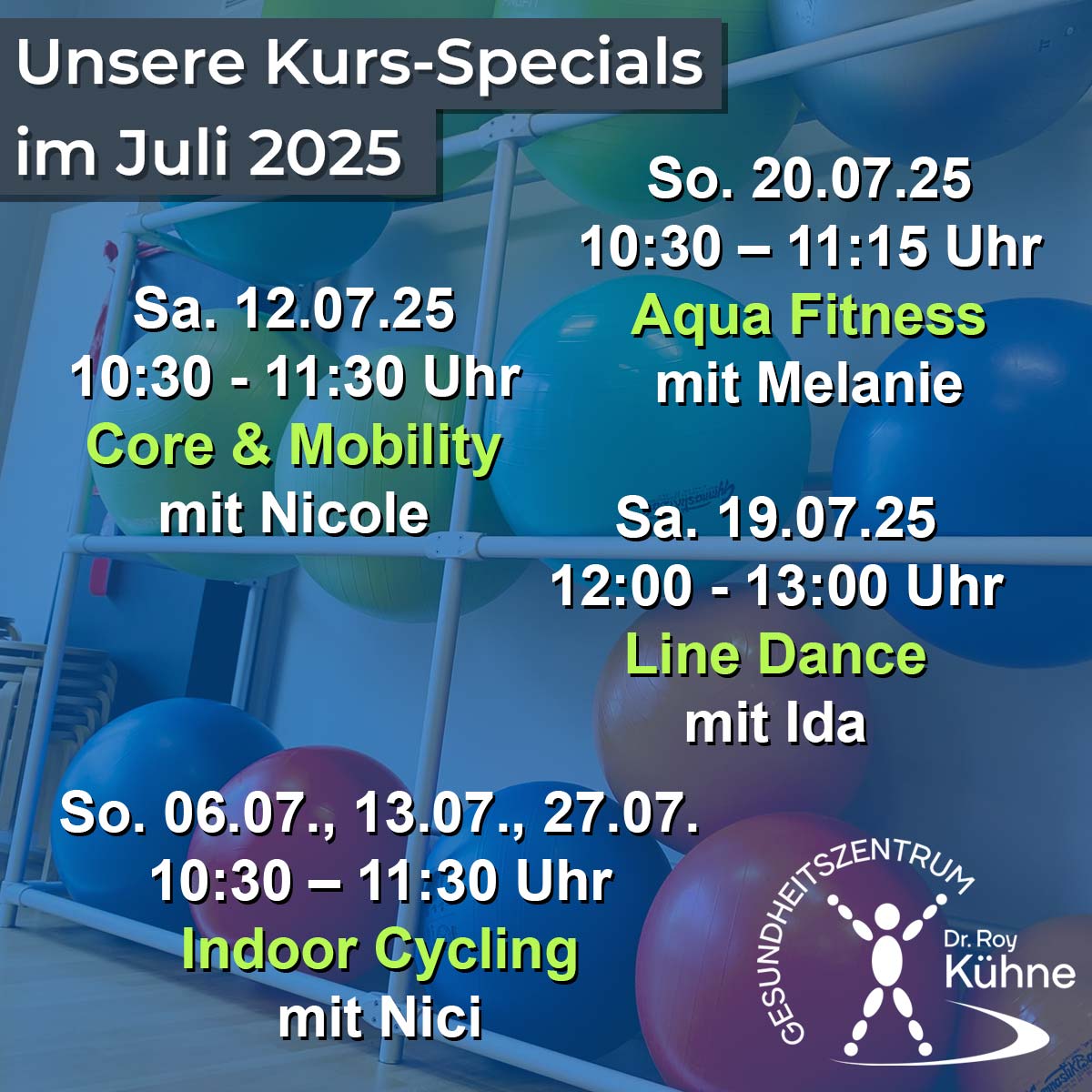 Unsere Kurs-Specials im Juli, Gesundheitszentrum Dr. Roy Kühne