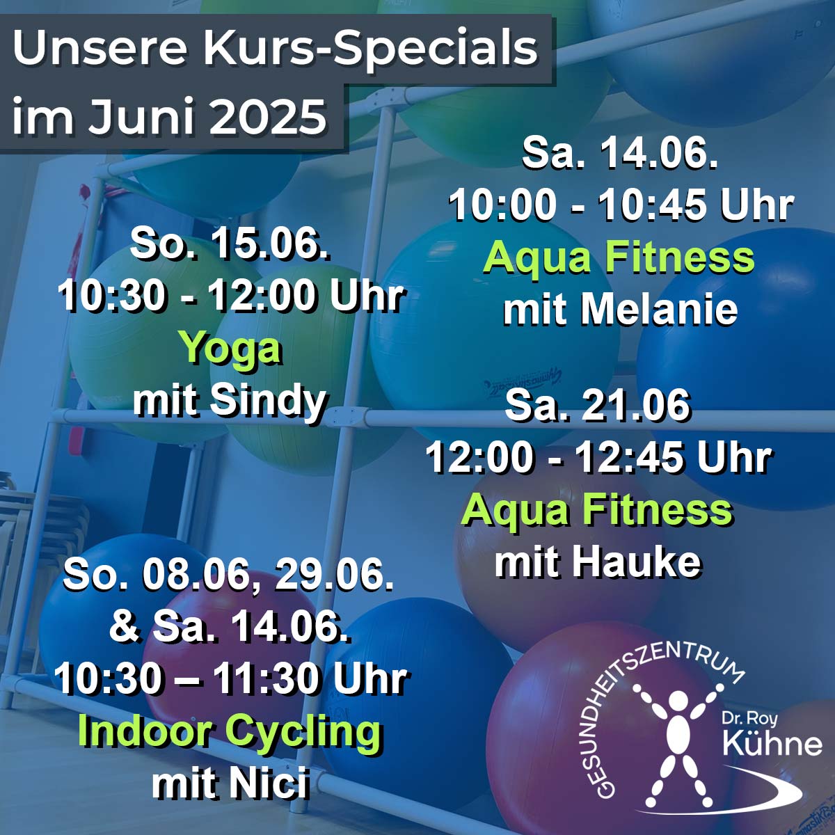Unsere Kurs Specials im Juni: Yoga, Aqua Fitness, Indoor Cycling